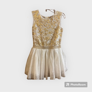 1989 Childrens Place Dress Size 4 White Lace W/ Gold Sequin Design Tulle‎ bottom